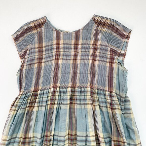 Traces Of Me Tunic Mahi Cotton Silk Plaid Dress Blue Slow Fashion Size Medium - Picture 5 of 11